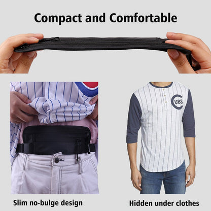 Travel Money Belt RFID Blocking Waist Wallet Waterproof Hidden Stash for Men Women, Under Clothes Passport Holder with 10 Credit Card Sleeves, Black