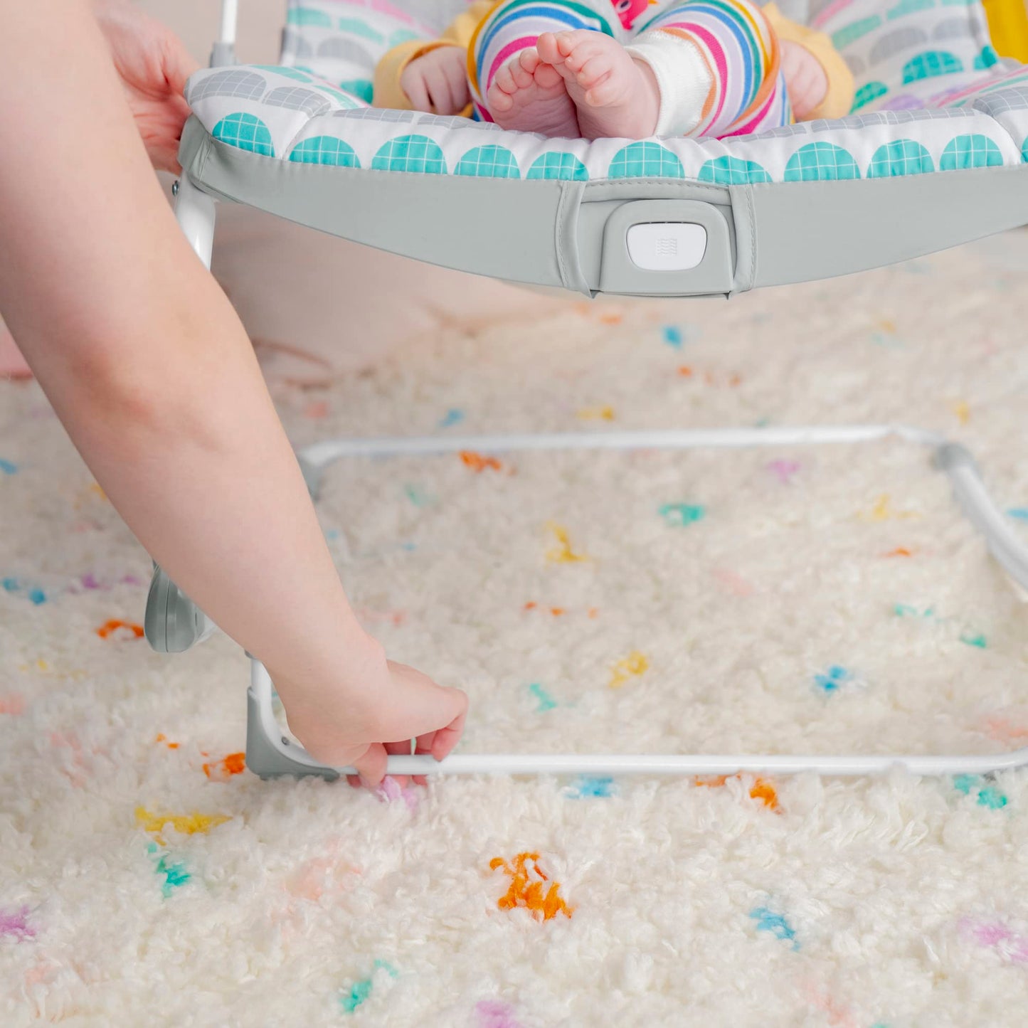 Bright Starts Rosy Rainbow Infant to Toddler Rocker with Vibrations, Baby Seat for Girl or Boy, Newborn +