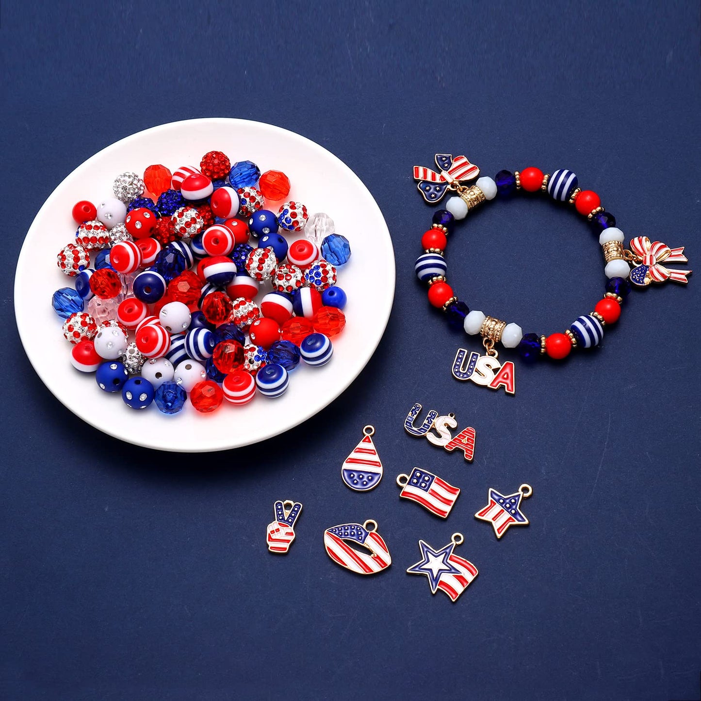 CEALXHENY 1050PCS+ American Flag Charms 4th of July Patriotic Beads for Jewelry Making Independence Day Star Heart Pendants for Necklace Earring Bracelet Making DIY Crafts Festive Decorations