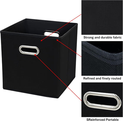 Black Fabric Storage Bins Cube, 11x11x11 Foldable Basket for Closet or Collapsible Storage Box Set of 2