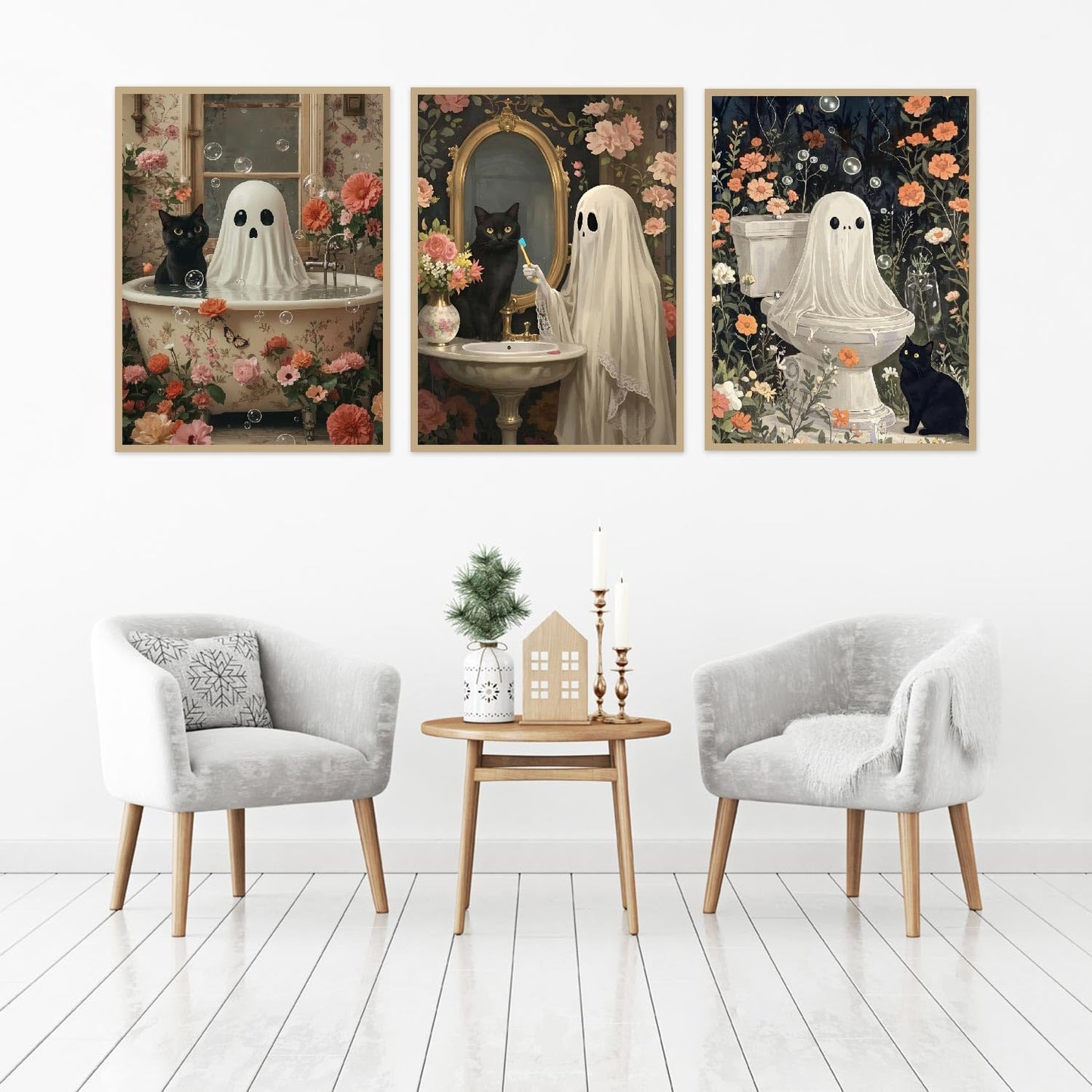 Mrnsiet 3 Pack Ghost Paint by Numbers Kit for Adults, Halloween Ghost Adult Paint by Number Kits on Canvas, Acrylic Bathroom Easy Paint by Numbers for Gift Home Decor 12x16 Inch