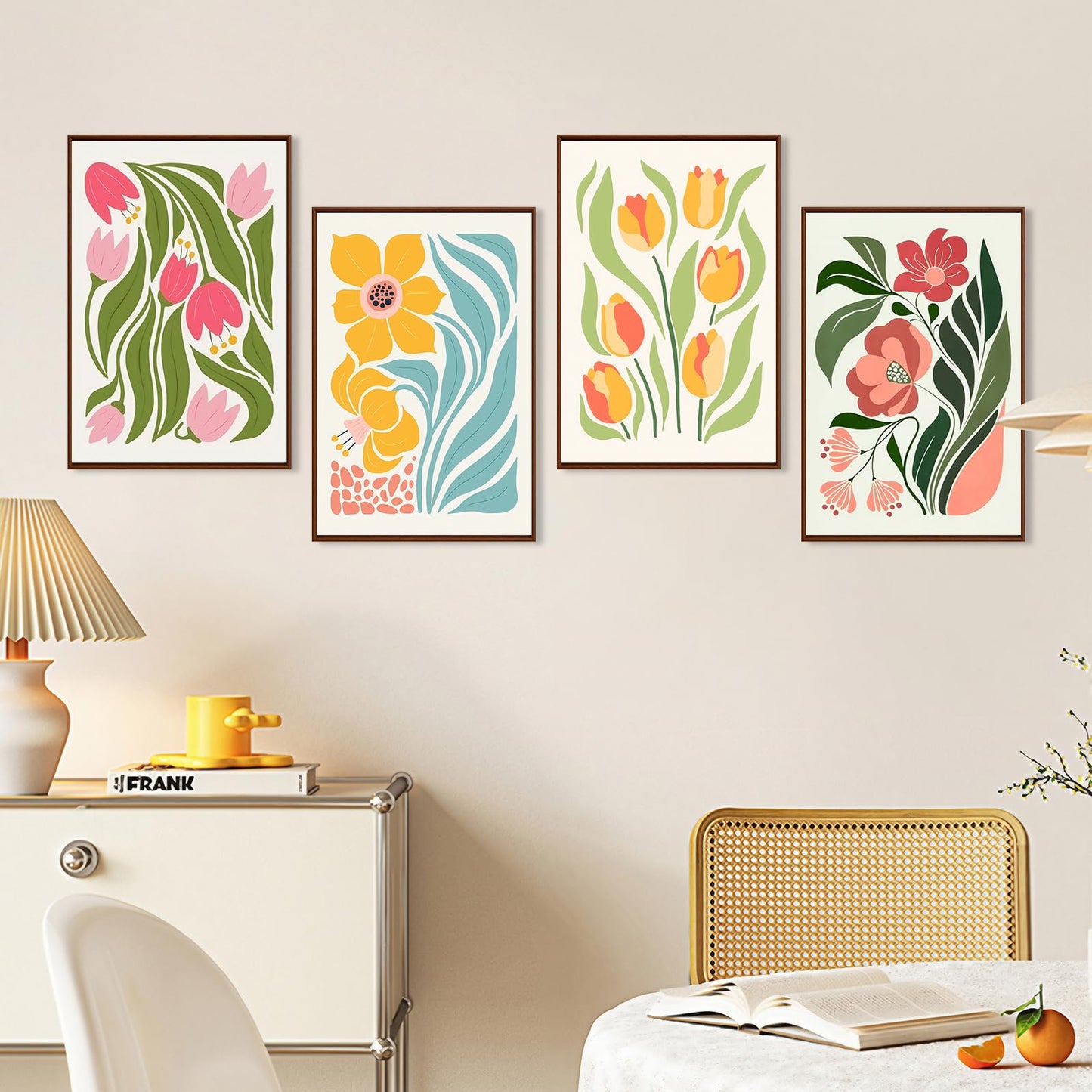 4 Pack Paint by Numbers Kit for Adults with Frame Flower Easy, Framed Paint by Number for Adults Beginner with Wooden Easel, Floral DIY Painting by Numbers Canvas Framed for Home Decor 8 x 12 Inch