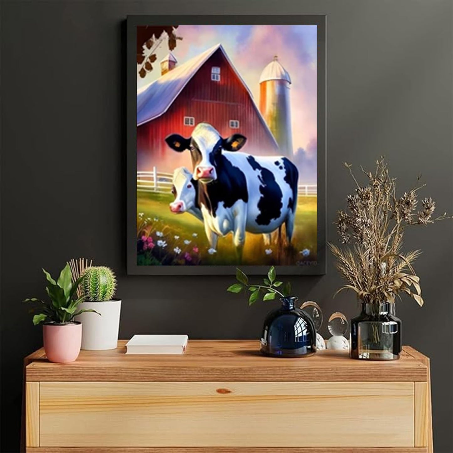 QACEYID Diamond Painting Kits Farm Cow 12x16 inch Full Diamond Canvas DIY Sparkling Gemstone Art Painting, Stress Relief Crafts, for Family Interactive Room Decor Home Decor