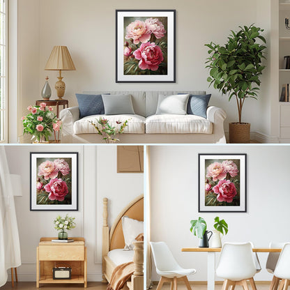 MISCER Flowers Diamond Art Kits for Adults, Peony Diamond Painting Kits for Beginners, 5D Full Drill Round Paint with Diamonds Pictures, Gem Art Painting DIY Crafts Kit Decor 12x16inch