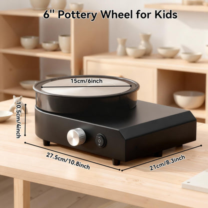 30W Mini Pottery Wheel Kit, 6" Turntable Two-Way Rotation Clay Wheel, Adjustable Speed Ceramic Making Machine, Pottery DIY Machine for Kids and Beginners Black