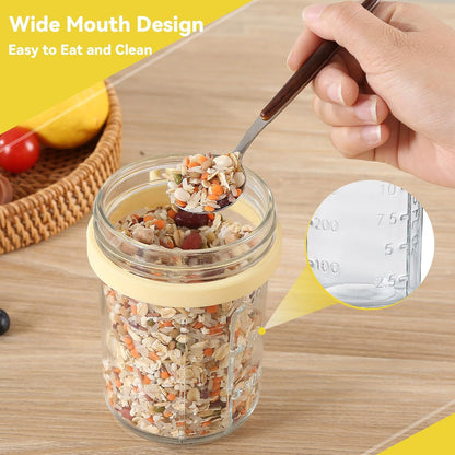 6 Pack Spoons,16 Oz (3 novelinks Overnight Oats Containers with Lids and Mason Jars, Leak Proof Overnight Oats Jars
