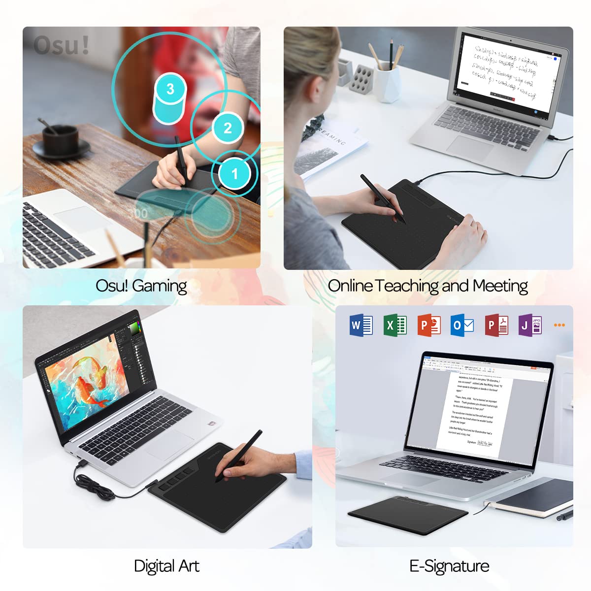 GAOMON S620 Drawing Tablet 6.5 x 4 Inch Graphics Tablet with 8192 Passive Pen 4 Customizable ExpressKeys for Digital Art, Painting, OSU Playing, Compatible with Windows PC, Mac