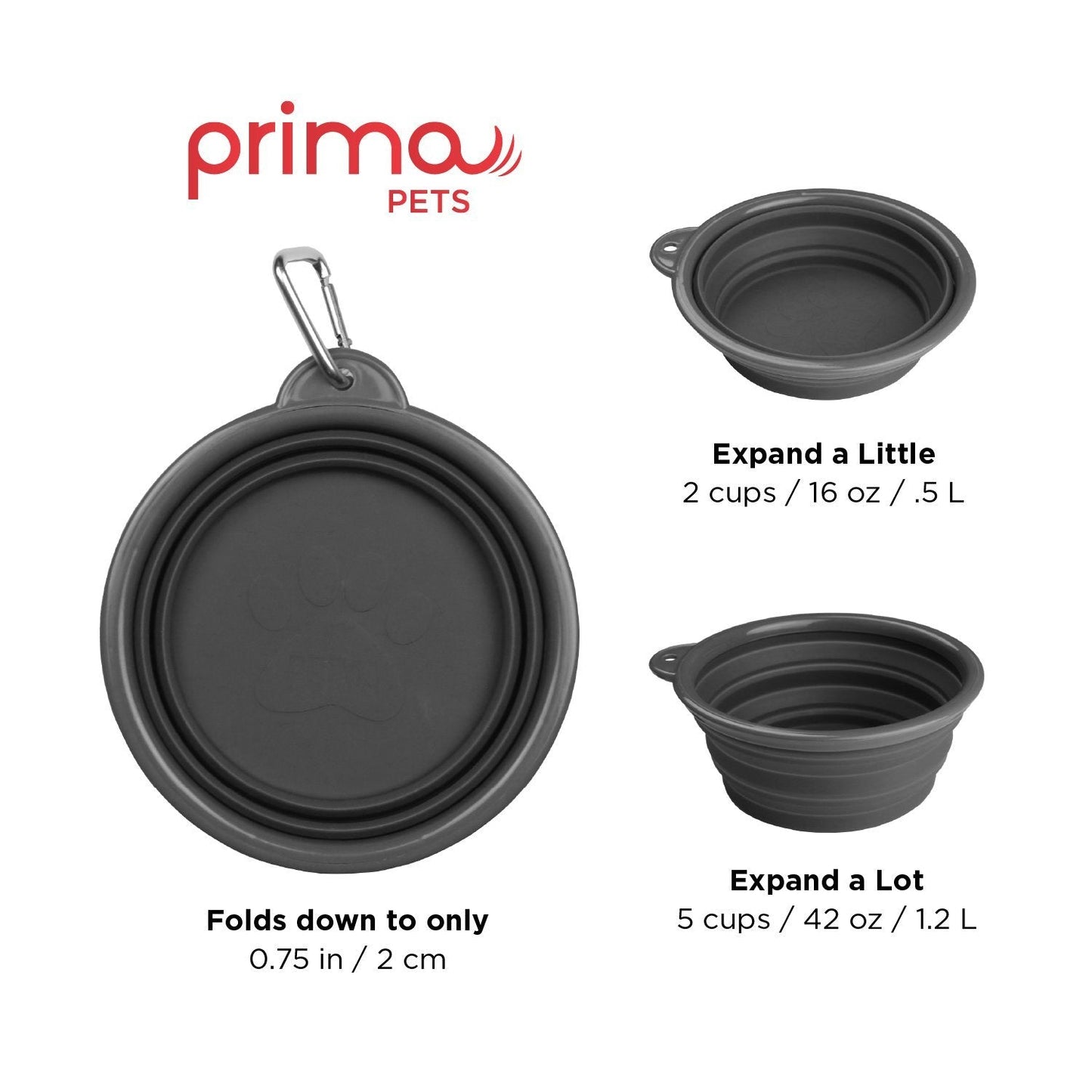 Sale Collapsible Silicone Water Travel Bowl with Clip for Dog and Cat, Portable and Durable Pop-up Feeder for Convenient On-The-go Feeding Size: Large (5 Cups) Grey