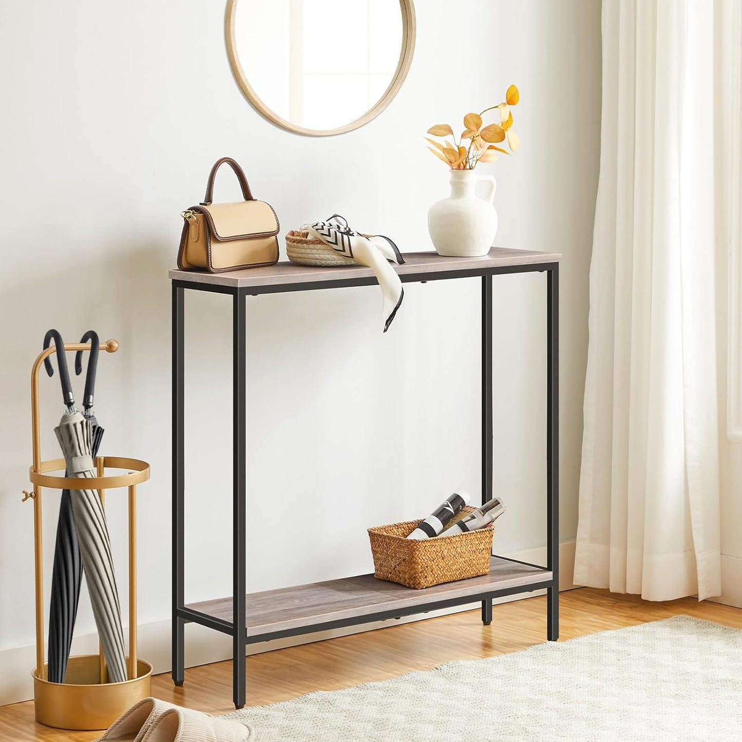 29.5" 2-Tier 8.7" BG22XG01 HOOBRO L Narrow Console Table, Sofa Table Behind Couch with Storage Display Shelves, D Small