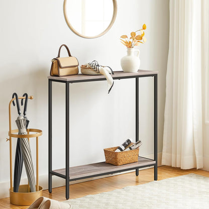 29.5" 2-Tier 8.7" BG22XG01 HOOBRO L Narrow Console Table, Sofa Table Behind Couch with Storage Display Shelves, D Small