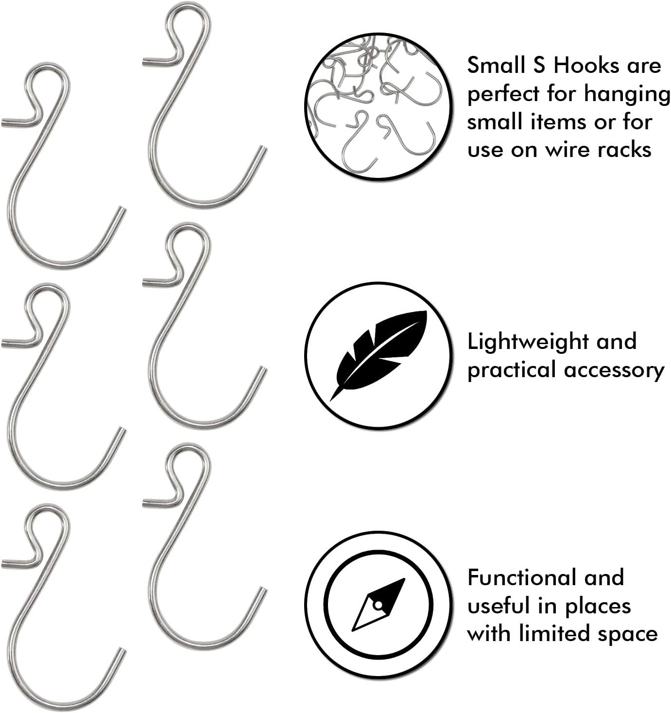 Millennial Essentials 35pcs Small S Hooks, Metal S Shaped Wire Hook Hangers for DIY Crafts, Jewelry, Key Chains