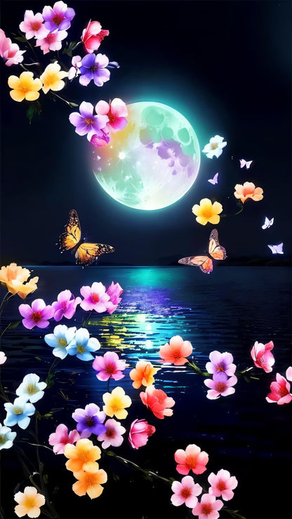 ZHUMUTO Large 5D Diamond Art Painting Kits for Adults,15.7x27.5inch Landscape Moon Flowers B DIY Full Round Drill Diamond Dots Large Size,Big Gem Art and Crafts for Home Wall Decor Gifts