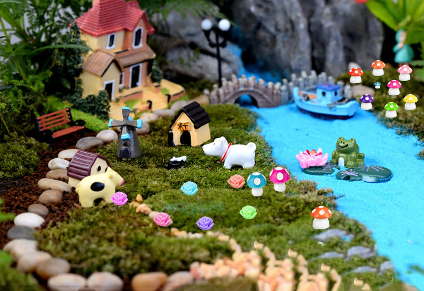 105 Miniature Fairy Garden Accessories, Fairy Garden Kit, Fairy Garden Animals, Miniature Figurines, Micro Landscape Ornaments Kit, Garden DIY Kit for Dollhouse Decoration Plant House Decor