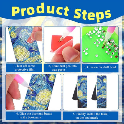 NUFTVI 4 PCS Diamond Art Bookmarks Van Gogh Starry Night, DIY Acrylic Diamond Painting Bookmarks Kits for Adult Reader and Crafts Lovers