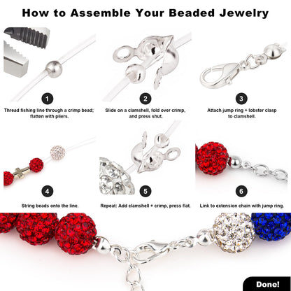 YONOVO 256Pcs 10mm Rhinestone Beads Kit for Jewelry Making, 3 Colors Round Disco Ball Sparkly Beads with Cross Charms and Accessories for DIY Baseball Necklaces Bracelets Earrings