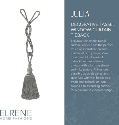 Elrene Home Fashions Julia Rhinestone Tassel Curtain Tieback, 26", Grey