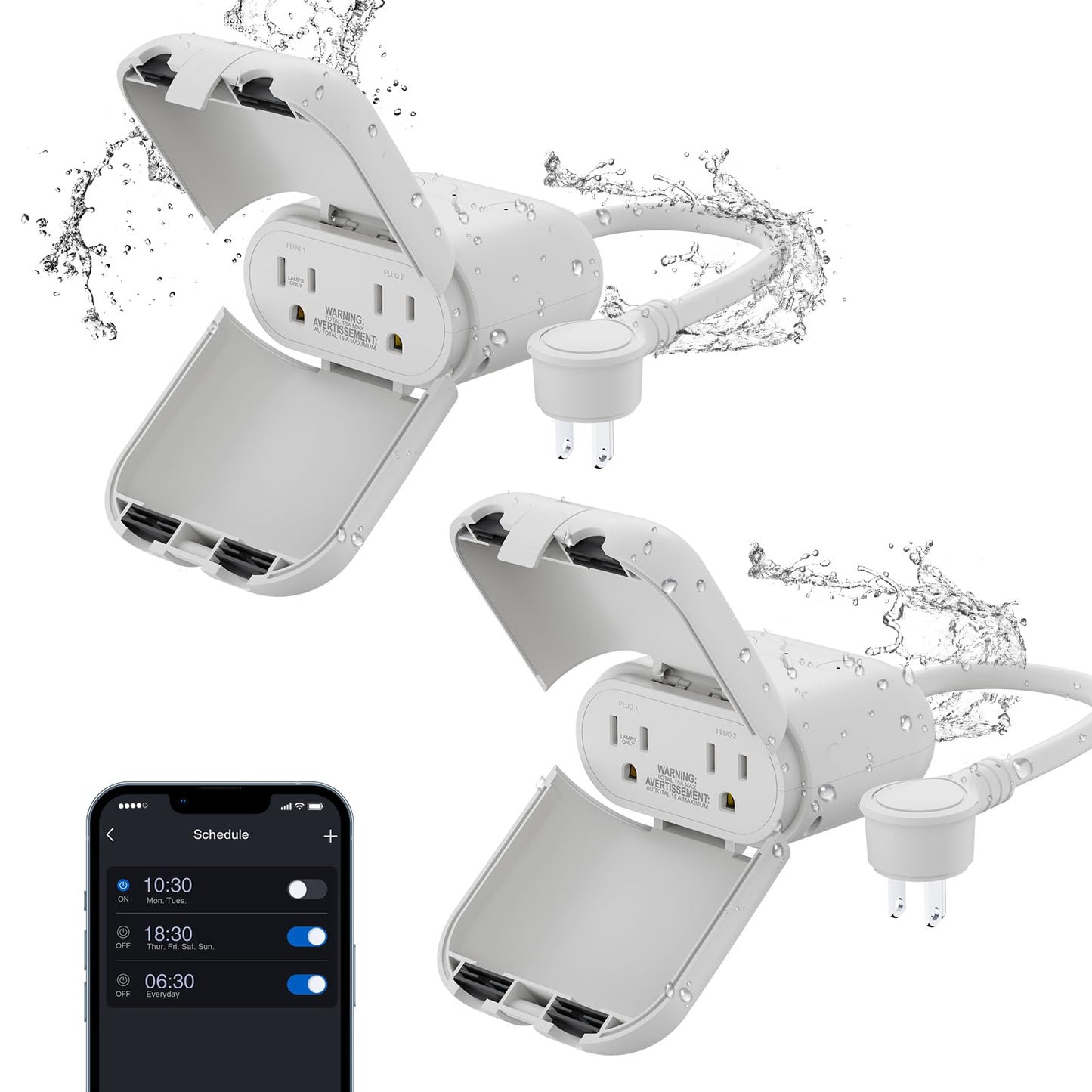 ELEGRP PQR20 Outdoor Smart Plug Waterproof IP66, WiFi Plug with 2 Individually Sockets, Compatible with Alexa & Google Assistant, Smart Outdoor Outlet for String Lights, UL Certified, 2 Pack, Black