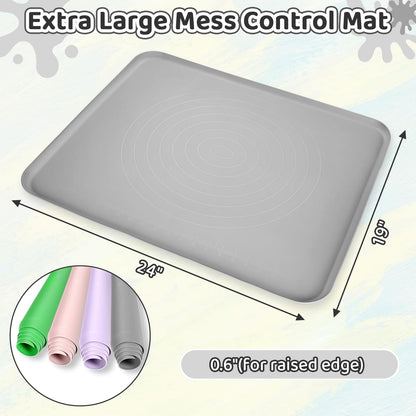 Extra Large Silicone Painting Mat for Crafts, 24”x 19” Waterproof Art Mat with Raised Sides for Paint, Clay Playdough, & Jewelry-Making (Grey)