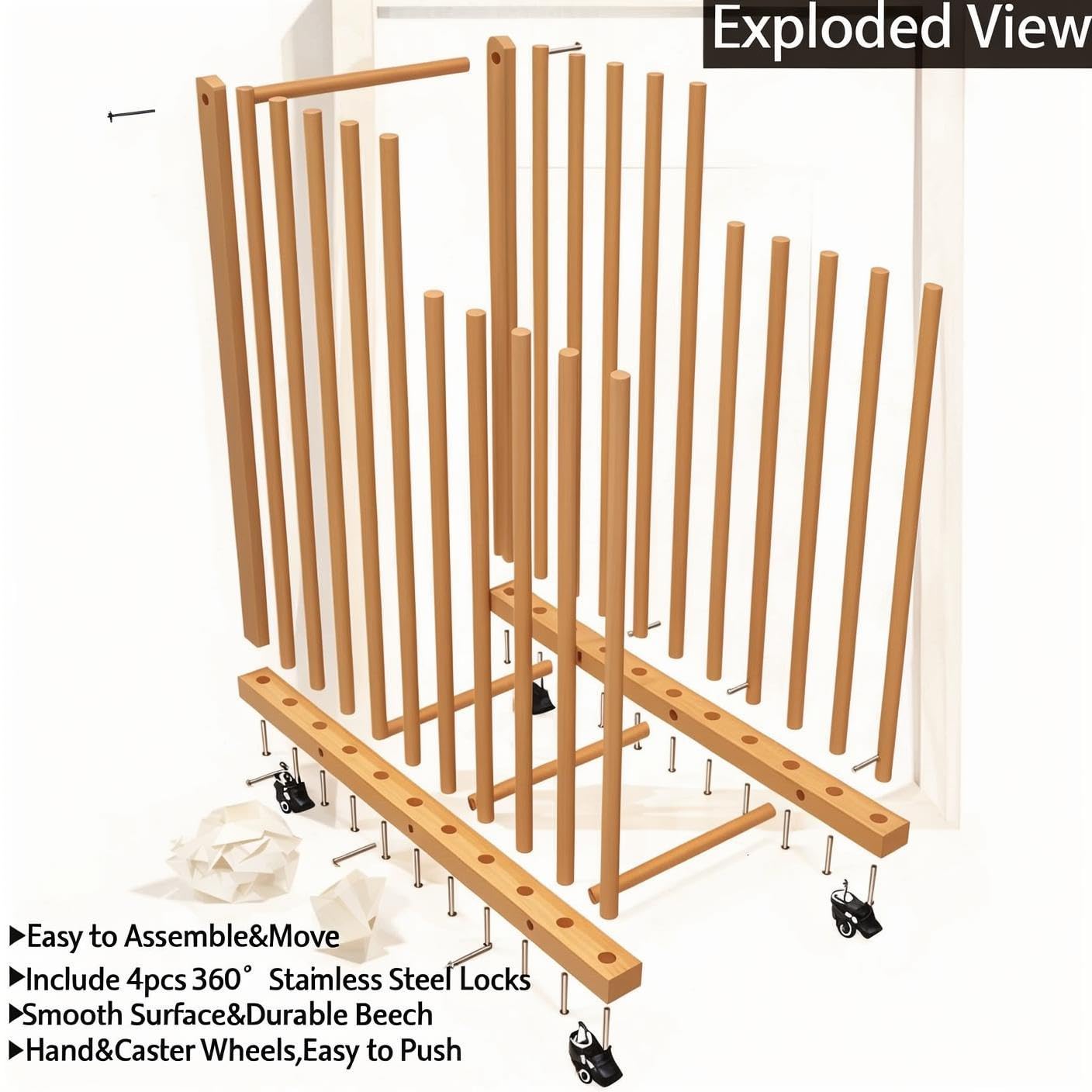 LEJITEKK Art Storage Rack,Wood Art Drying Storage Stand with Hand&Caster Wheels , Art Canvas Storage for Art Studios,Drawing Board,Printed Matter,Gallery,Artworks