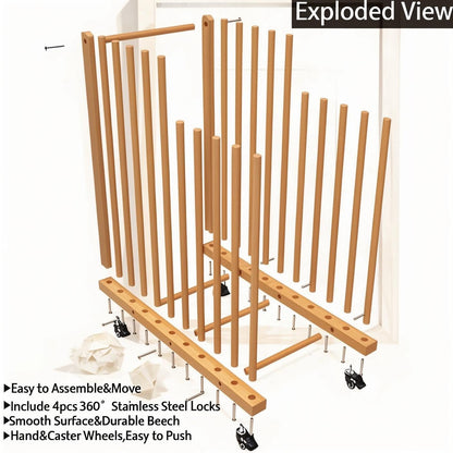 LEJITEKK Art Storage Rack,Wood Art Drying Storage Stand with Hand&Caster Wheels , Art Canvas Storage for Art Studios,Drawing Board,Printed Matter,Gallery,Artworks