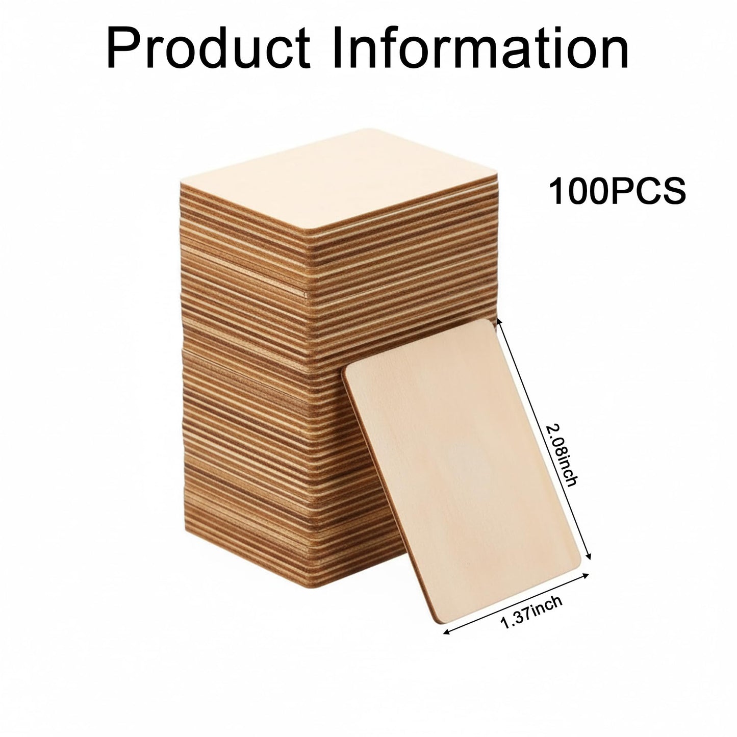 100 Pcs Unfinished Wood Pieces Blank Wood Squares Round Corner for Painting Writing Carving Letter Scrabble DIY (2.08” x 1.37” Rectangle)