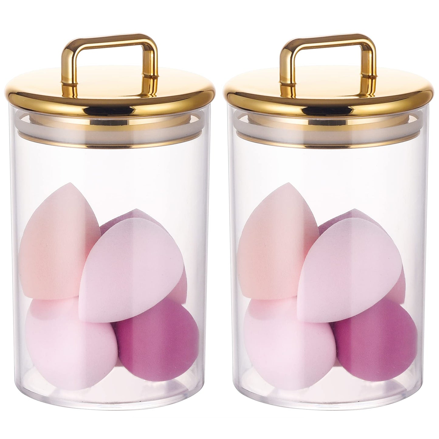 2 Pack 24 oz Medium Acrylic Storage Apothecary Jar with Gold Airtight Lid | Bathroom Vanity Organizer Containers | Ideal Decorative Canisters for Shells, Bath Salt, Grains, Cotton Ball, Flossers