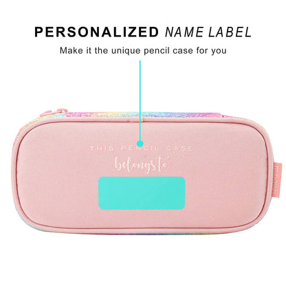 mibasies Girls Pencil Case for Kids, Multi-Slot Pencil Pouch, Pink Blue Rainbow