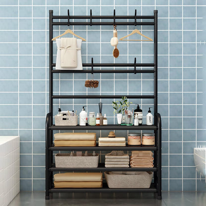 8 Closet 4 Shoe Rack Shoe Storage Shelf Freestanding with Hooks for Entryway Bedroom Tier, Black