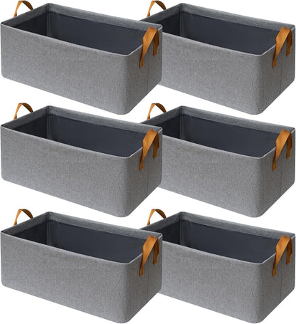 SNWDN Closet Storage Bins - Medium Fabric Baskets with Handles for Organization | Gray 15''L x 10''W x 8''H