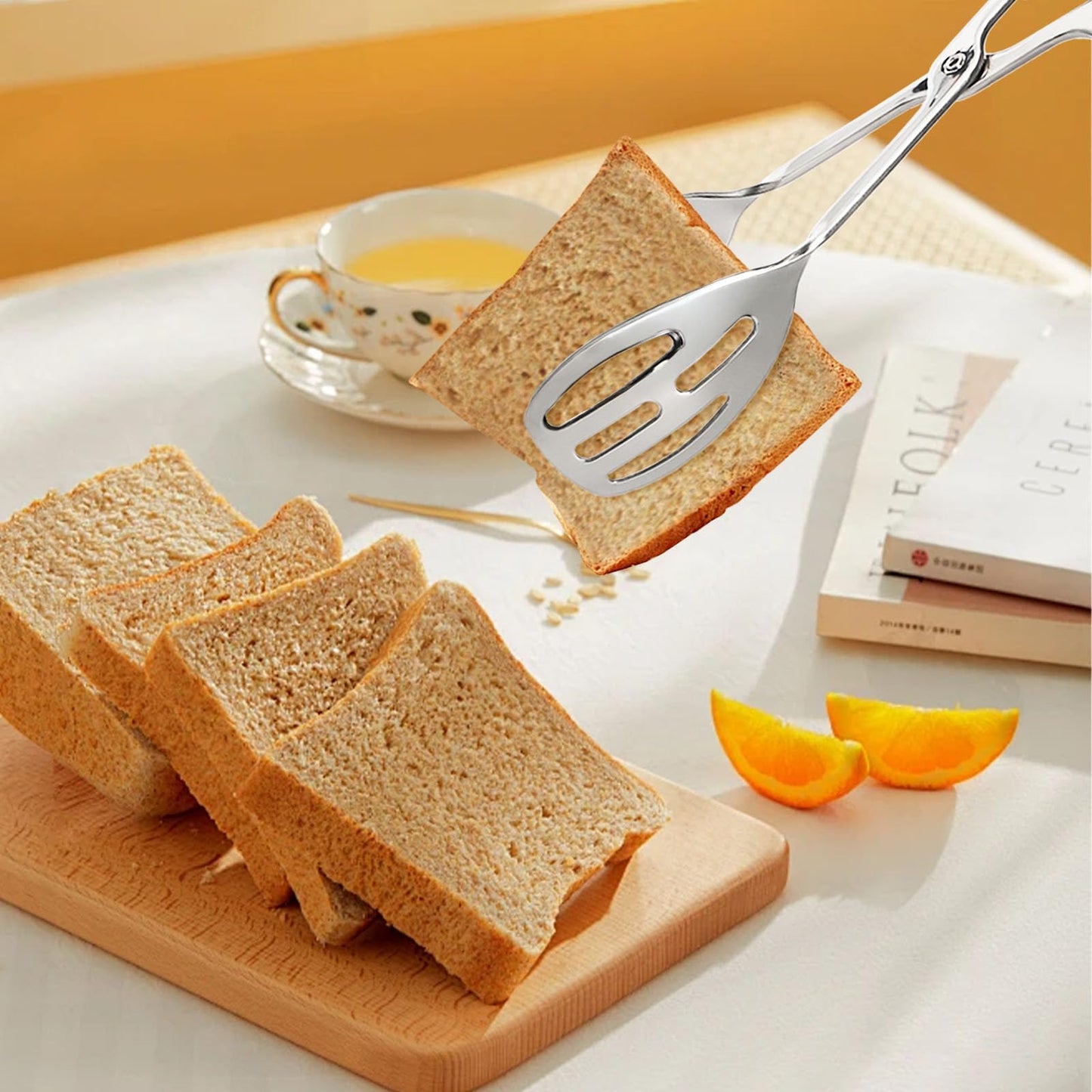 Jucoan 2 Pack Buffet Tongs Salad Tong, 10 Inch Stainless Steel Food Serving Bread Tongs with Scissor Handles for Kitchen, Party