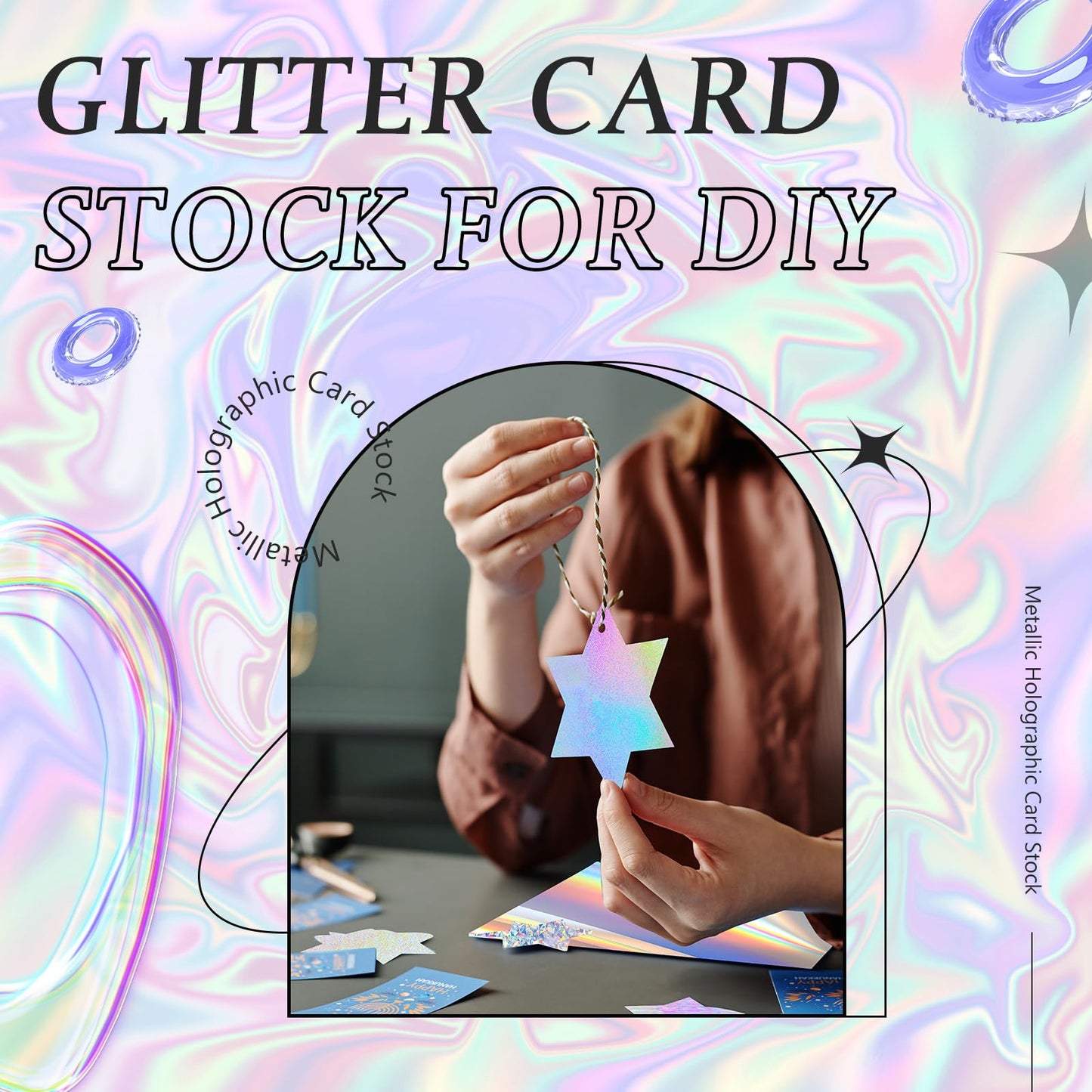 Kosiz 100 Sheets Metallic Holographic Card Stock Shiny Glitter Cardstock Iridescent Mirror Paper 8.5 x 11'' 250 GSM Thick Mixed Color Foil Paper for Scrapbook Letter Poster Craft(Multi Color)