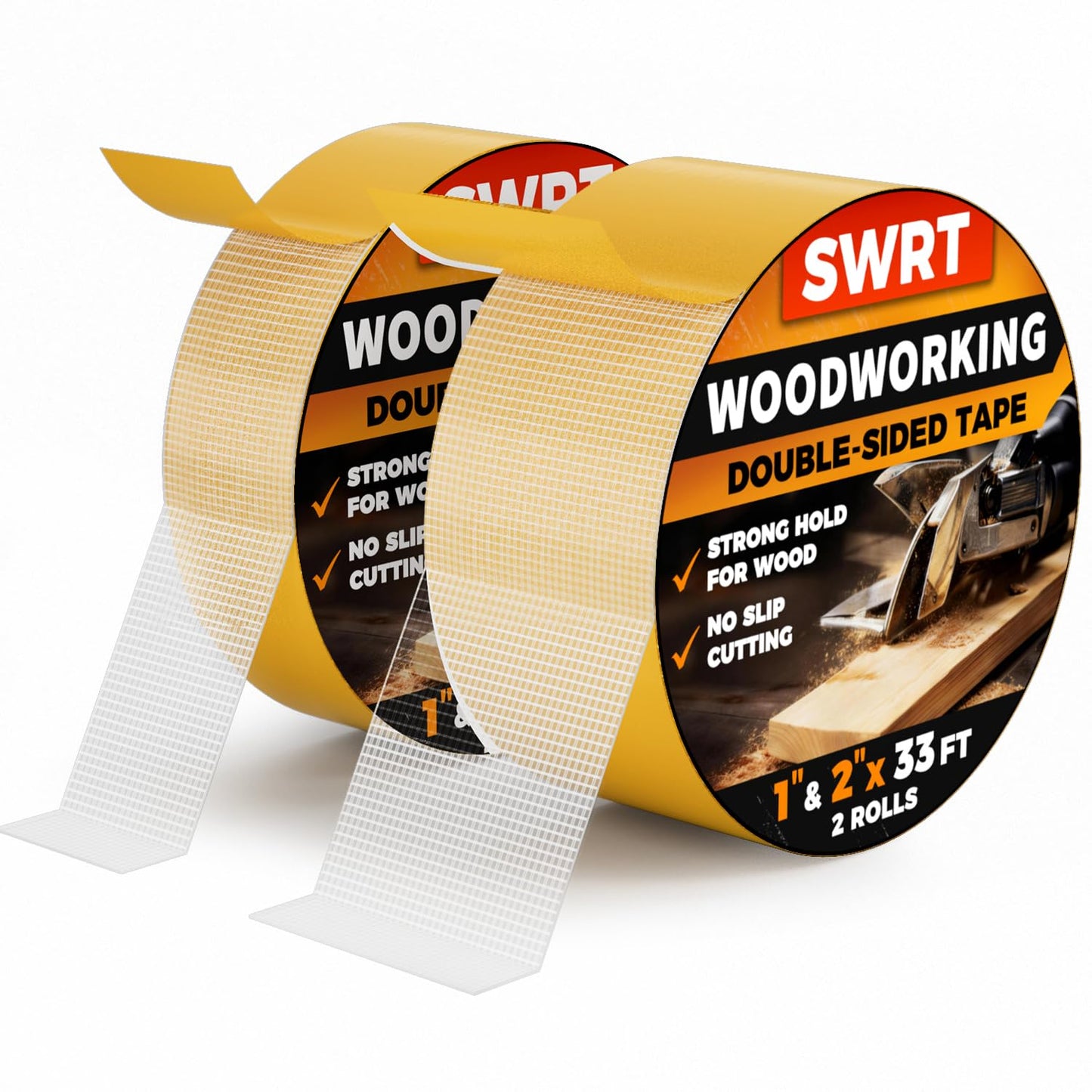 SWRT Double Sided Woodworking Tape for Woodworking Router Templates and CNC Projects, Removable Adhesive for Holding Wood Templates, Routing, and Anchoring, No Residue, 1 & 2 Inch x 33 FT, 2 Rolls