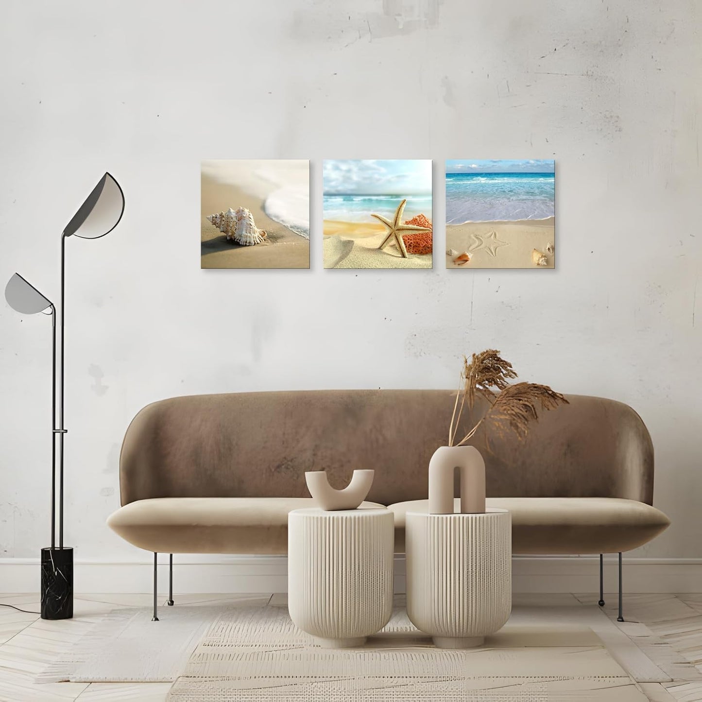 NAN Wind Beach Ocean Canvas Prints, Contemporary Abstract Seascape Pictures on Canvas Wall Art, Stretched and Framed