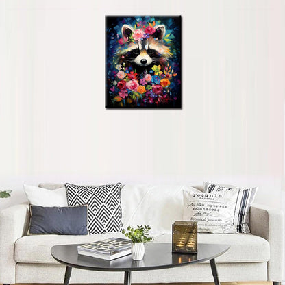 Tucocoo Raccoon Flowers Paint by Number for Adults Beginner, DIY Oil Painting Kits on Canvas with Brushes and Acrylic Pigment, Abstract Floral Cute Animal Picture for Home Decor 16x20inch (Frameless)