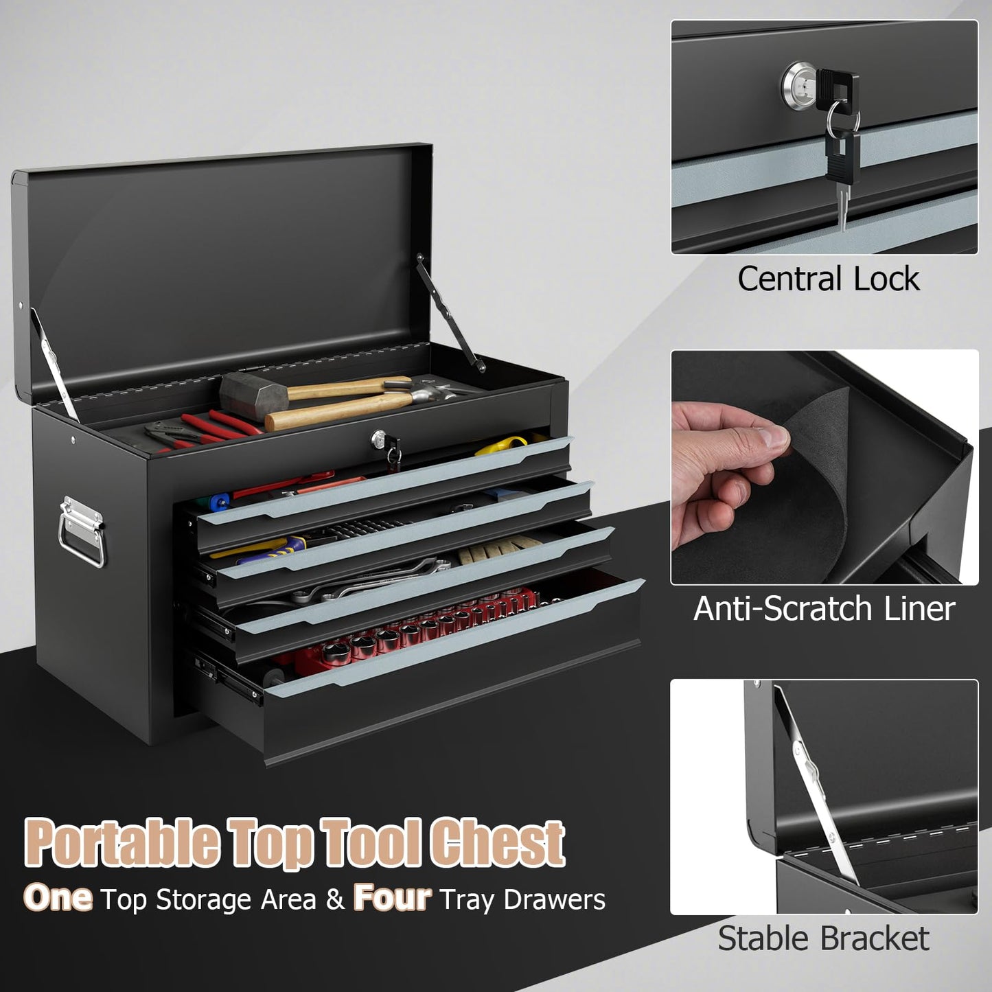 ERGOMASTER Large Rolling Tool-Chest Dentproof with 6 Drawers Heavy Duty Tool-Cabinet on Wheels Lockable and Lock System for Garage Workshop(28 x 13 x 53''-Black)