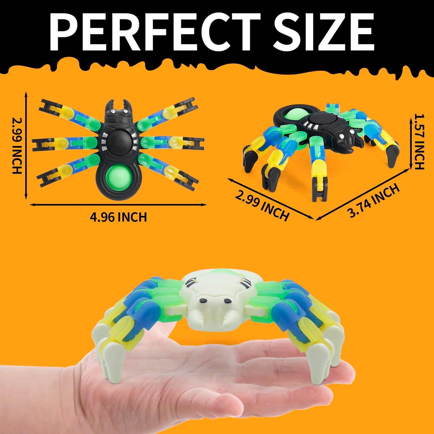 LENDOD Halloween Spider Transformable Fidget Toys - Halloween Party Favors Bulk for Kids and Adults, Glow in The Dark, Halloween Treat Bags Gifts, Pop Sensory Fidget Toys & Home Party Decor-15PCS