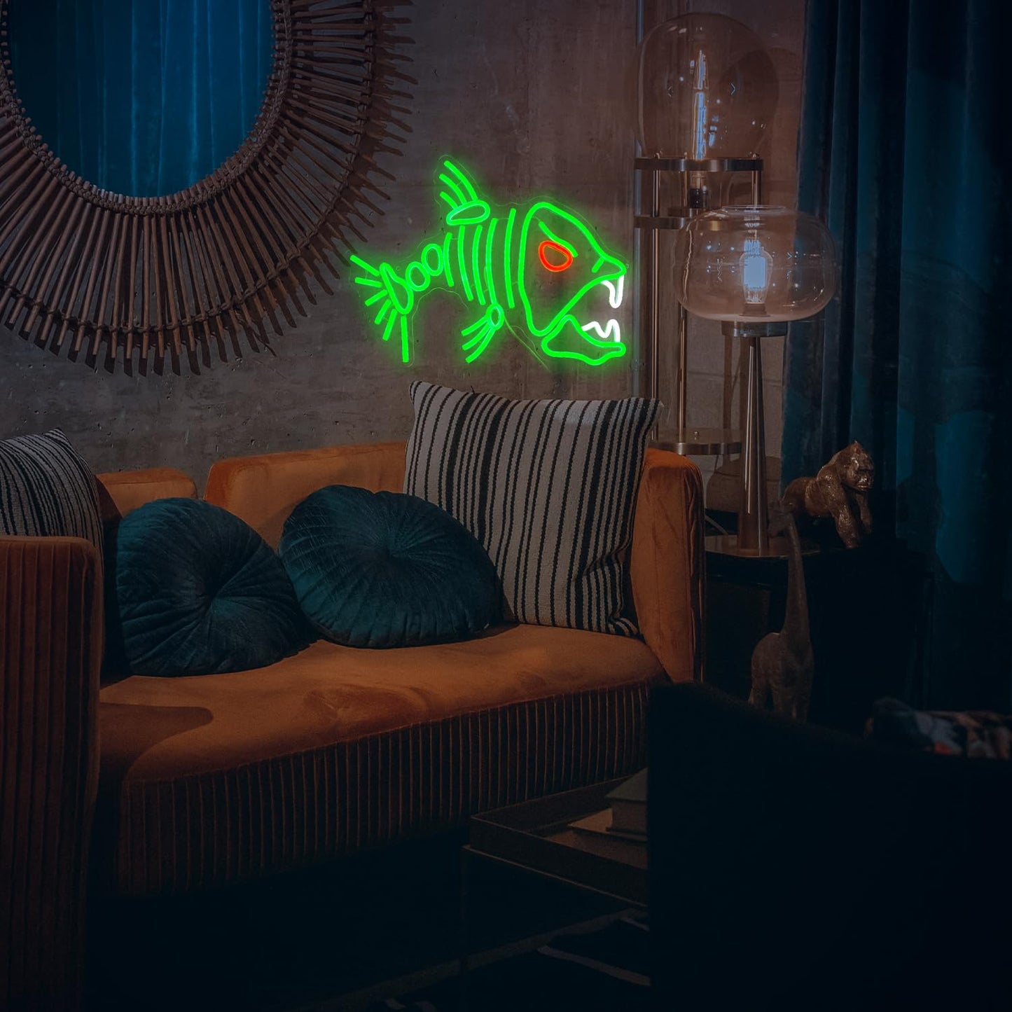 LIUOZHTEA Fish Neon Sign LED Skeleton Fish Neon Light for Wall Decor Dimmable Green Fish Bones Light Up Sign for Living Room Game Room Restaurant Man Cave Art Wall Decoration (16.7 ''*12.8 '')