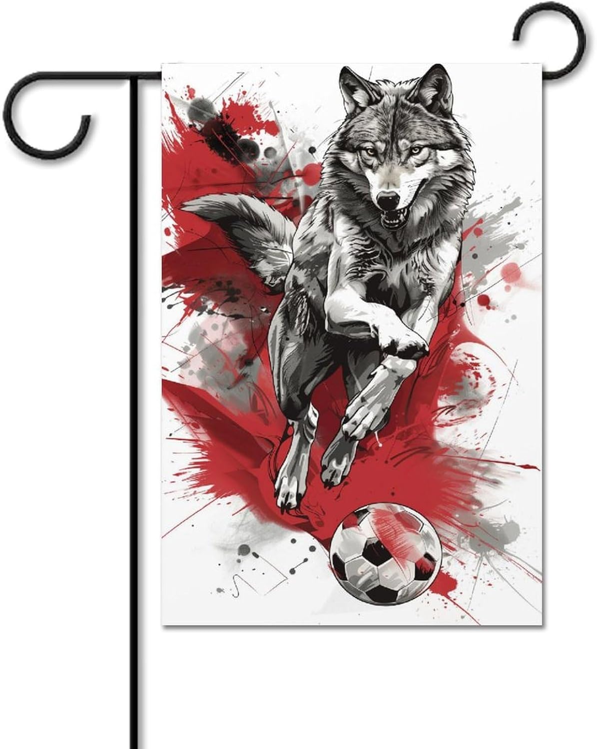 Wolf Playing Soccer Garden Flag Silver and Black Double Sided 12x18 Inches for Holiday Decoration Home Decor