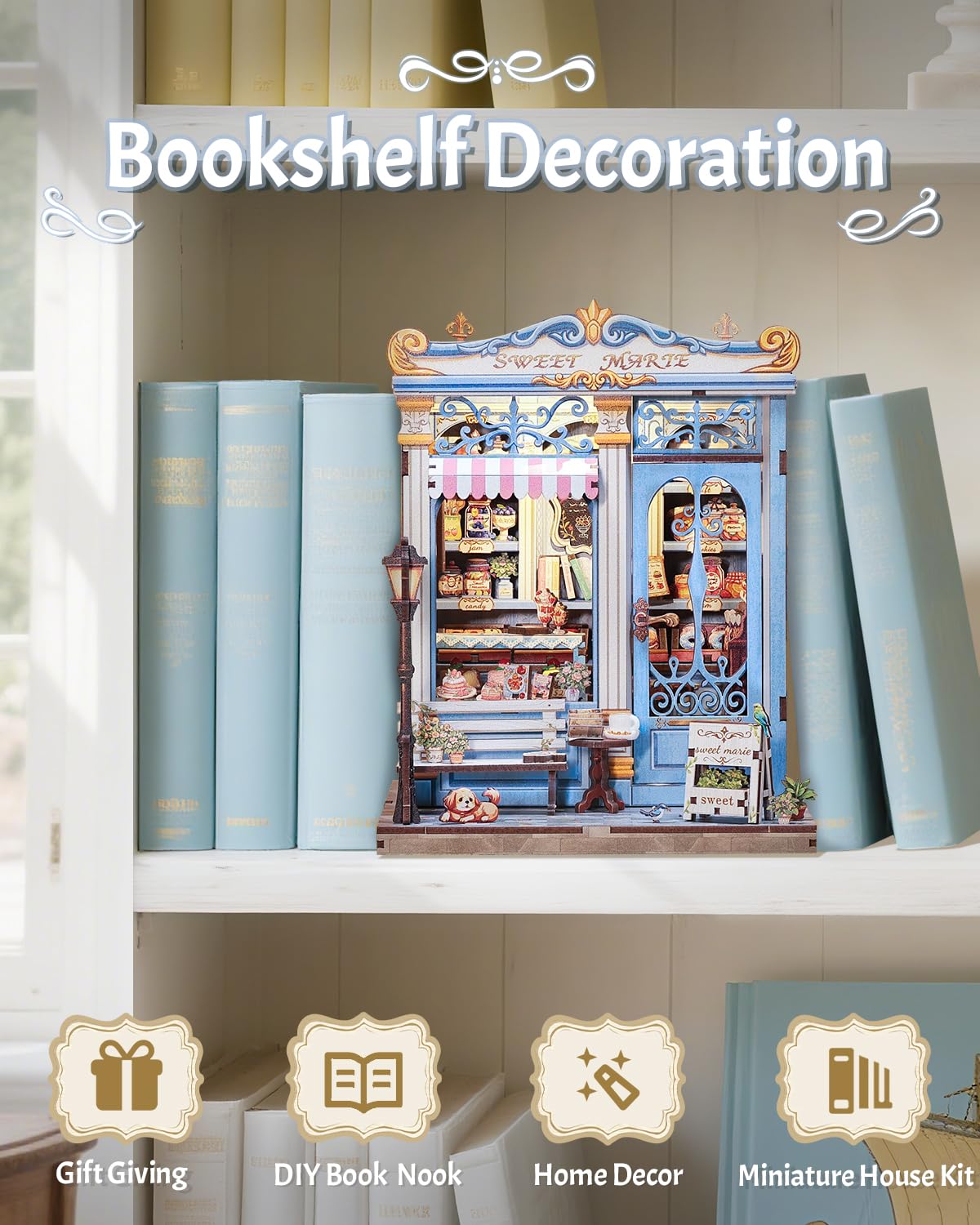 CUTEBEE Book Nook Kit - DIY Miniature House Bakery Patisserie Dollhouse Kit for Adults, Booknook Tiny House Bookshelf Decor 3D Wooden Puzzle, Gifts for Family, Friends (Sweet Marie)