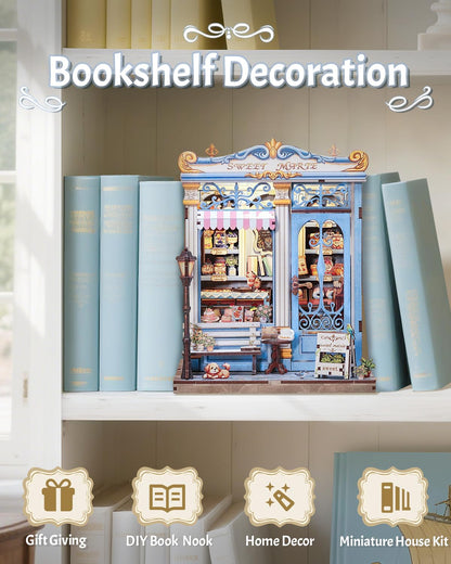 CUTEBEE Book Nook Kit - DIY Miniature House Bakery Patisserie Dollhouse Kit for Adults, Booknook Tiny House Bookshelf Decor 3D Wooden Puzzle, Gifts for Family, Friends (Sweet Marie)