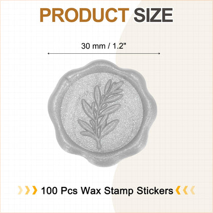 PATIKIL Wax Stamp Stickers, 100Pcs Wax Seal Stickers 3D Embossed Self-Adhesive Envelope Seals Foliage Pattern for Wedding Invitations Gift Wrapping Party DIY Craft, Bright Silver