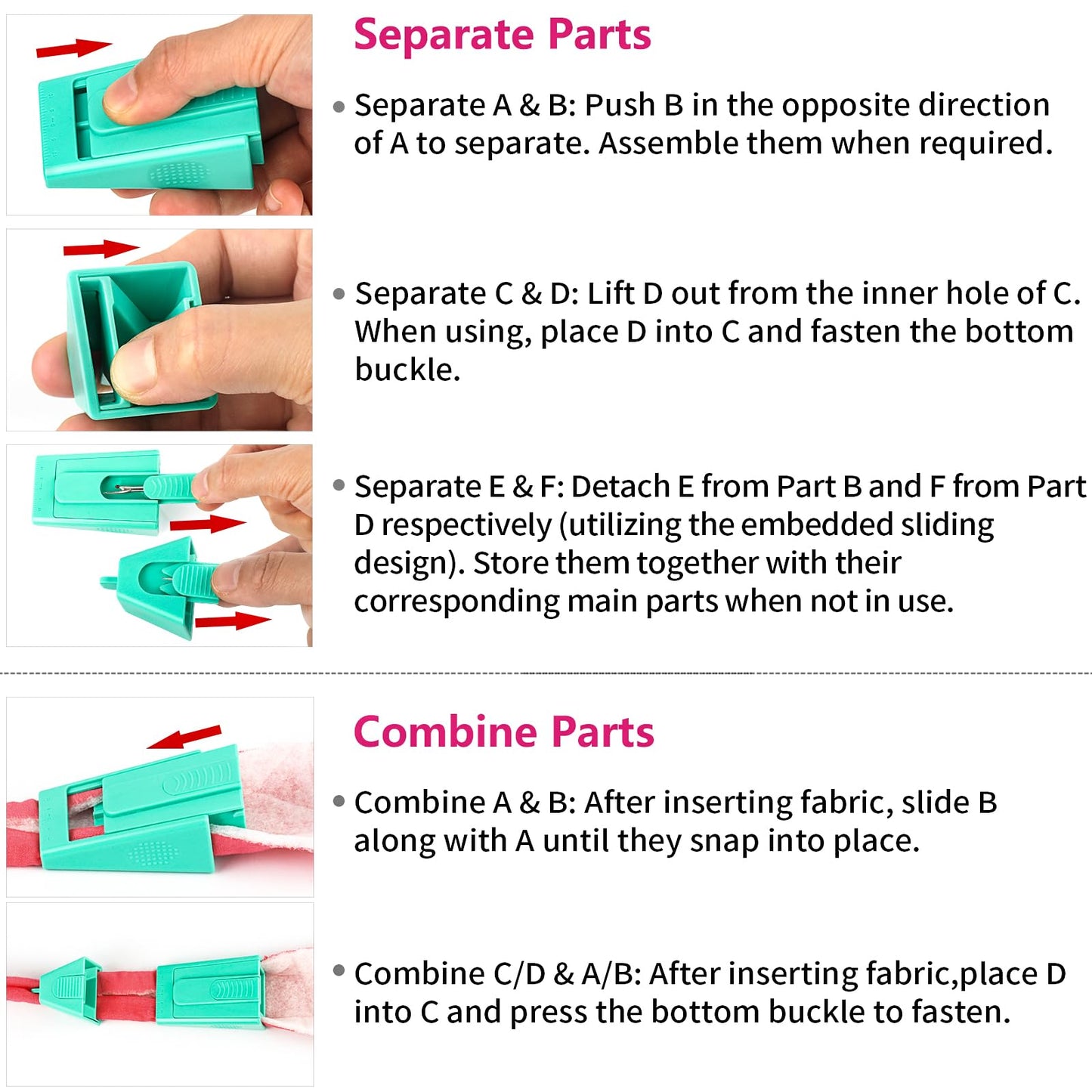 TIGARI Bias Tape Maker, Fabric Tube Maker for Jelly Rolls Rugs Tool with Needle Threader and Seam Ripper, DIY Sewing Supplies and Accessories Day Gift