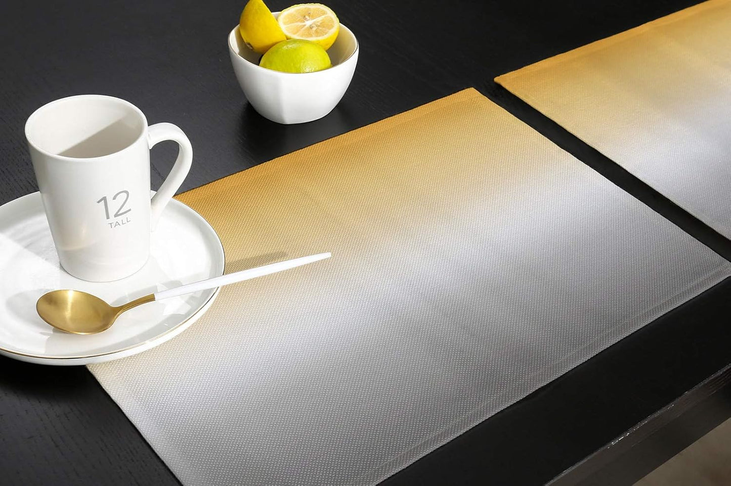 Chic D Yellow Gray Ombre Indoor Placemat Set of 6, Non-Slip Placemats for Kitchen, Dining Table, BBQ, Parties