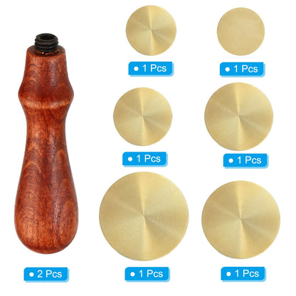 PATIKIL Round Blank Wax Seal Stamp, 6Pcs Removable Brass Head Without Carving Wooden Handle Retro for Envelope Invitation Wine Packing Gift Wrapping, Style 1