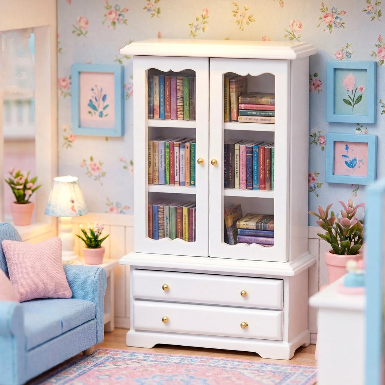NUOBESTY Miniature Wooden Bookcase 1 12 Scale Dollhouse Furniture Display Shelf with Large Storage for Mini House Decor and Collectibles