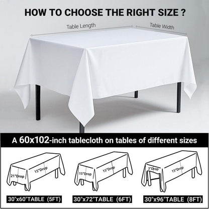MRJ 60 x 102 Inch White Rectangle Polyester Table Cloth Machine Washable Wrinkle Resistant Fabric for Banquet Indoor Outdoor Use