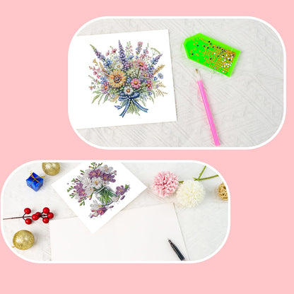 SHEGZHUC 6 Pack Diamond Painting Gift Card Diamond Art Kits for Adults Birthday Wedding Anniversary Greeting Get Well Congratulations Thank You Cards with Envelopes || Flowers in Vase Bouquets