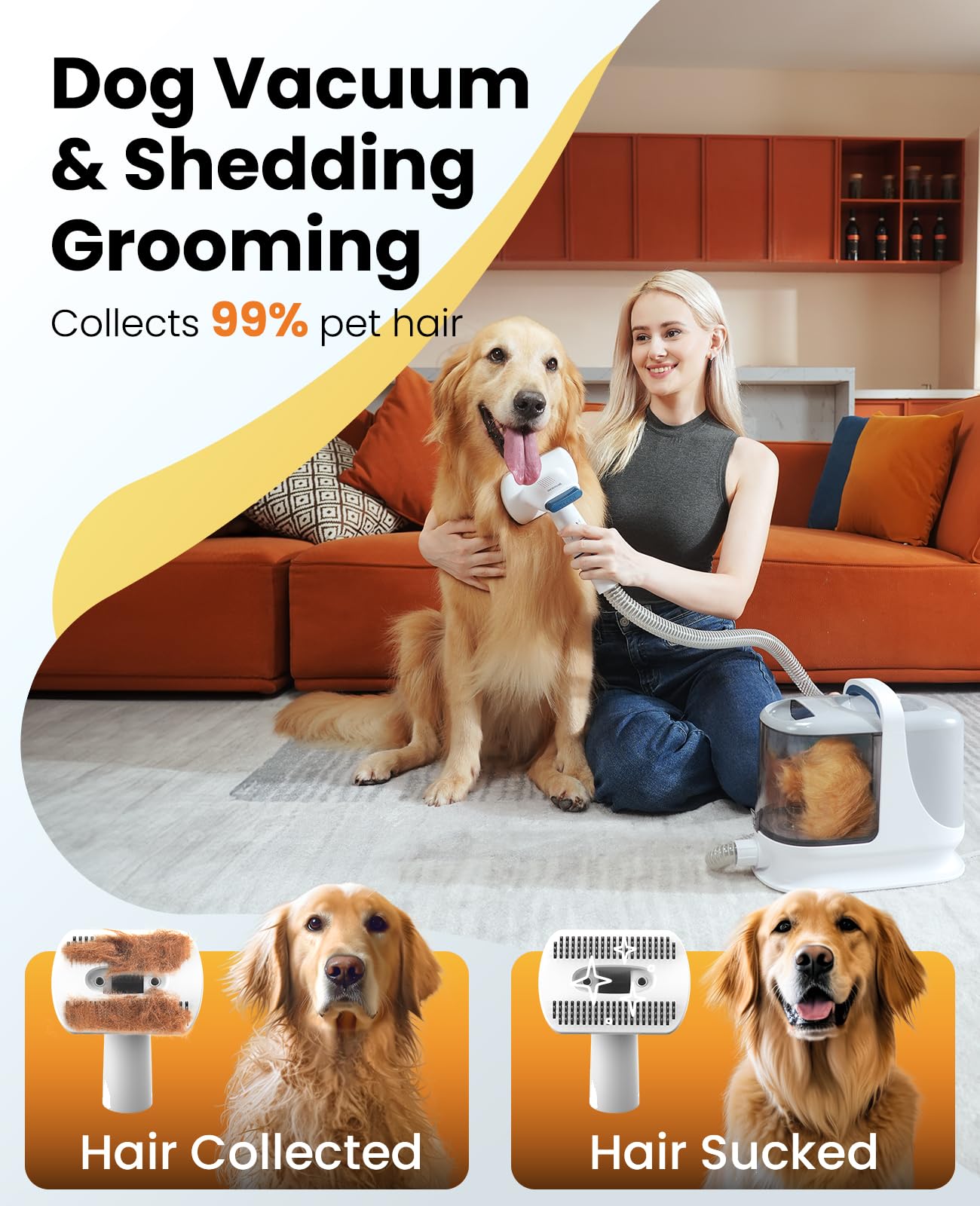 oneisall Dog Grooming Vacuum, 13000Pa Powerful 3L Dust Cup Pet Grooming Vacuum with Dog Clippers & Shedding Brush 7 Dog Grooming Kit, 3L Dust Cup, Super Quiet, 3 Suction Levels, BM3