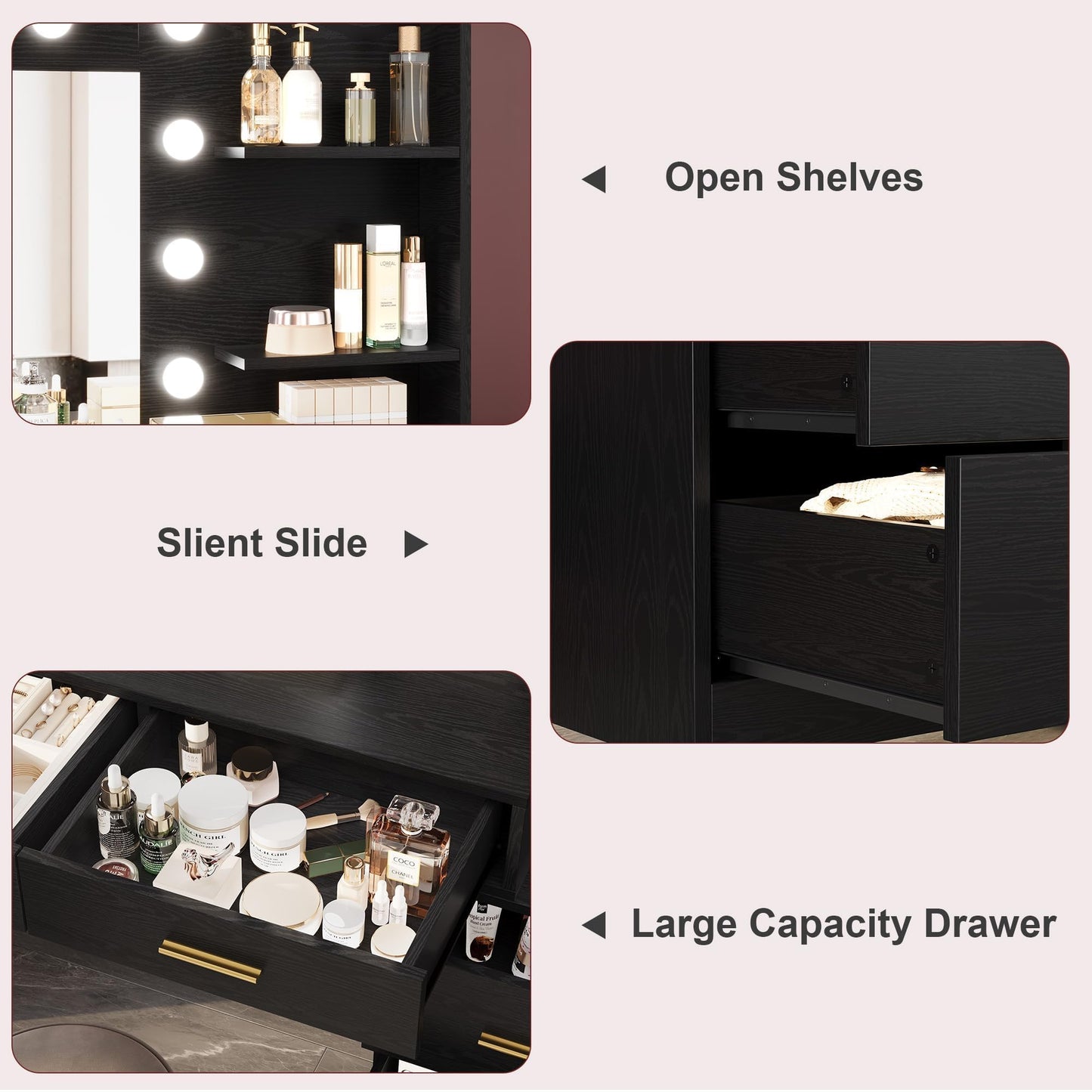 Vanity Desk Table with Lighted Mirror 45.6“ Girls Makeup Vanity with Power Outlet, 3 Colors Lighting Adjustable,8 Stroge Drawers, Brightness Vanity Table for Women Bedroom Dressing Room