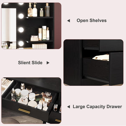 Vanity Desk Table with Lighted Mirror 45.6“ Girls Makeup Vanity with Power Outlet, 3 Colors Lighting Adjustable,8 Stroge Drawers, Brightness Vanity Table for Women Bedroom Dressing Room